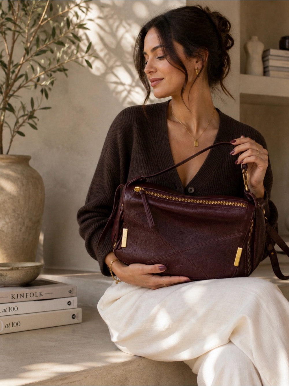 Georges Rech Burgundy Leather Handbag with Gold Hardware
